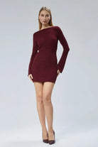 Nineteen Brand-Derin Sırt Dekolteli Simli Mini Elbise-Elbise-1-Milagron.com