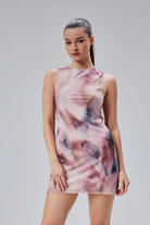 Nineteen Brand-Desenli Tül Mini Elbise-Elbise-1-Milagron.com