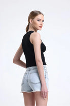 Nineteen Brand-Göğüs Ve Göbek Dekolteli Kolsuz Bluz-Bluz-4-Milagron.com