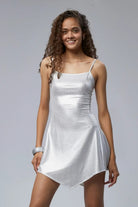 Nineteen Brand-Gümüş Baskılı Geometrik Kesim Mini Elbise-Elbise-1-Milagron.com