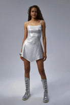 Nineteen Brand-Gümüş Baskılı Geometrik Kesim Mini Elbise-Elbise-3-Milagron.com