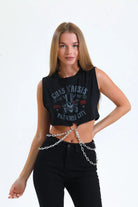 Nineteen Brand-Guns N' Roses Zincir Detayla Crop Top Atlet-Crop Top-1-Milagron.com