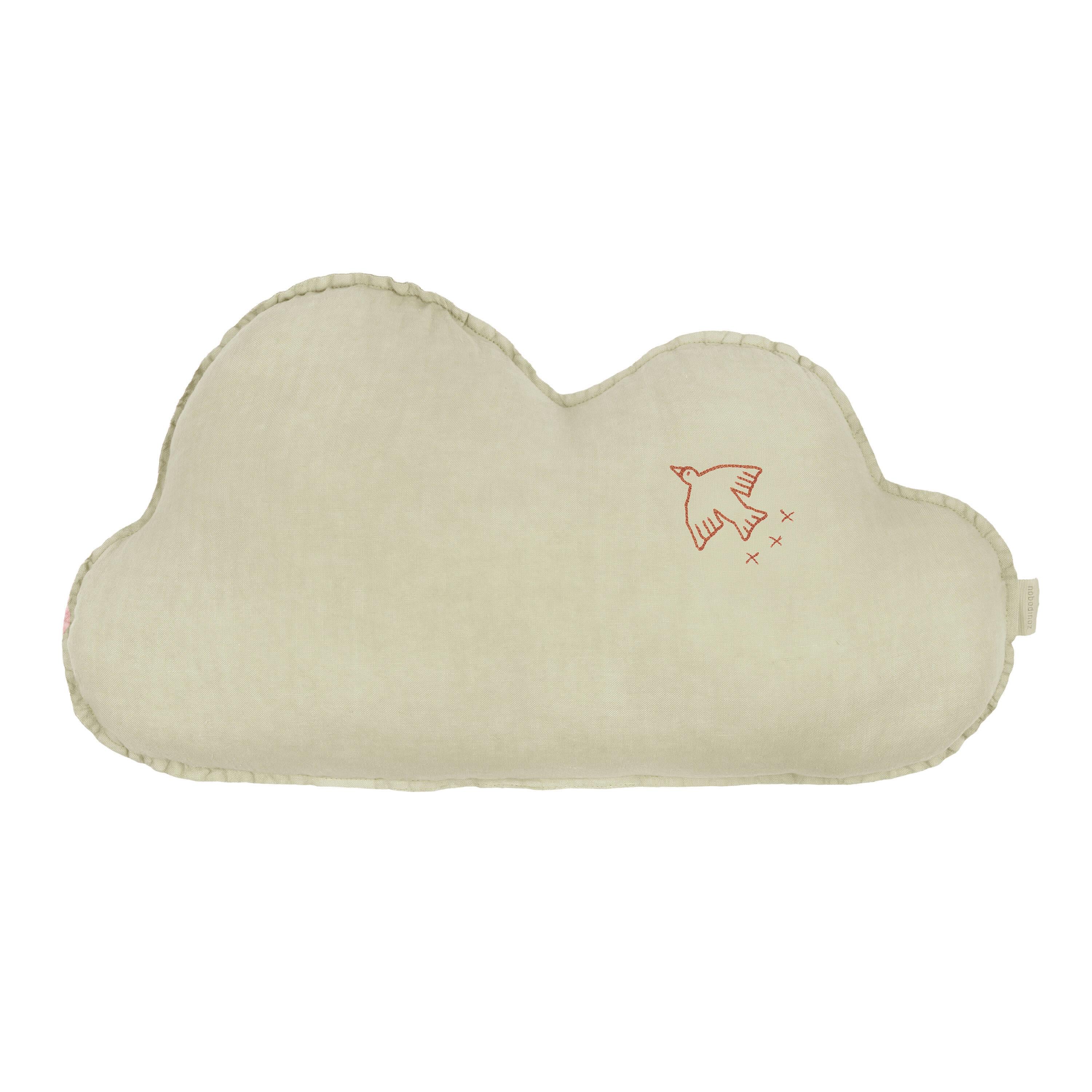 Nobodinoz İŞlemeli Fransız Keten Yastık, Cloud Green Matcha