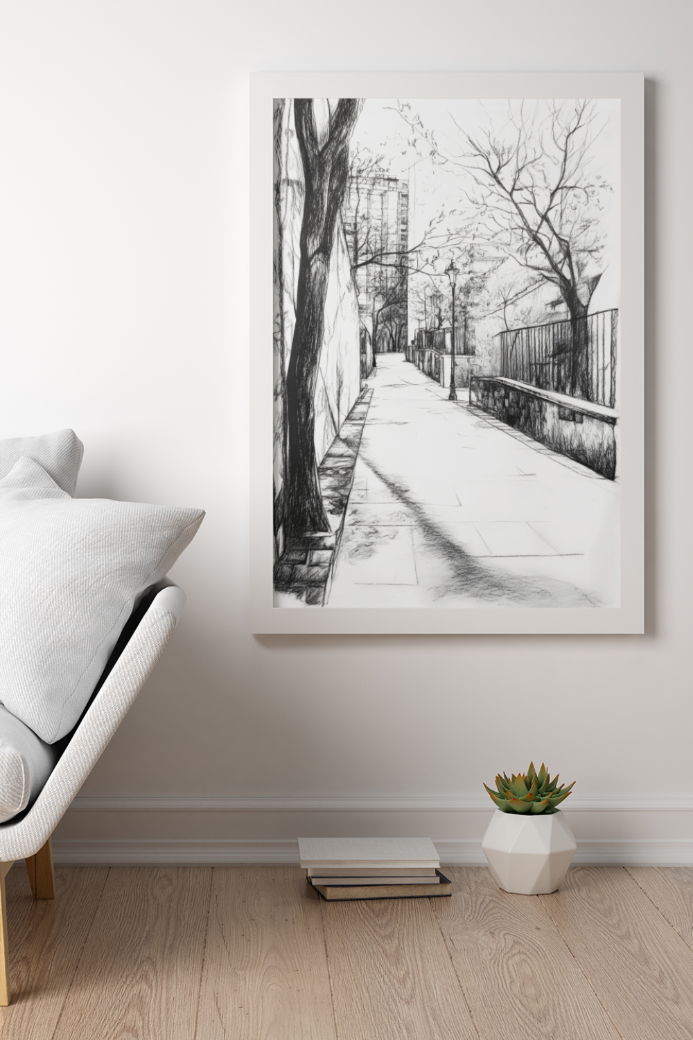 Nord Design-Kara Kalem Seri̇si̇ Çerçeveli̇ Tablo - Ağaçli Sokak-Tablo-1-Milagron.com