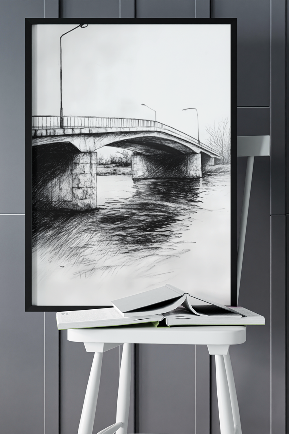 Nord Design-Kara Kalem Seri̇si̇ Çerçeveli̇ Tablo - Köprü-Tablo-1-Milagron.com