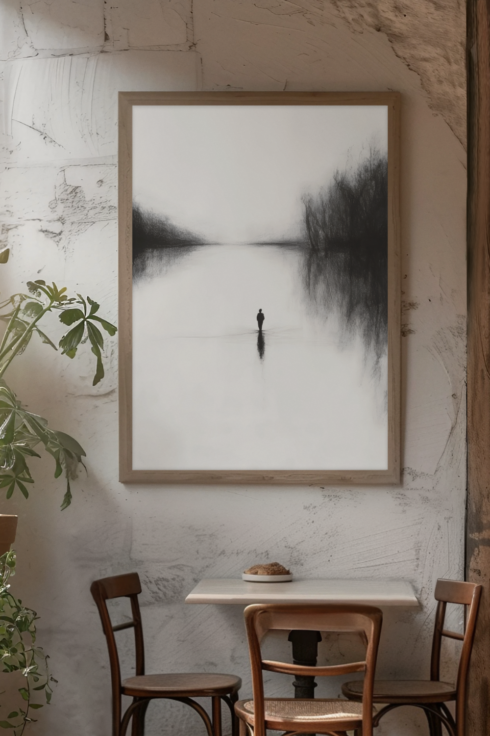 Nord Design-Kara Kalem Seri̇si̇ Çerçeveli̇ Tablo - Nehi̇rde Yalniz Adam-Tablo-1-Milagron.com