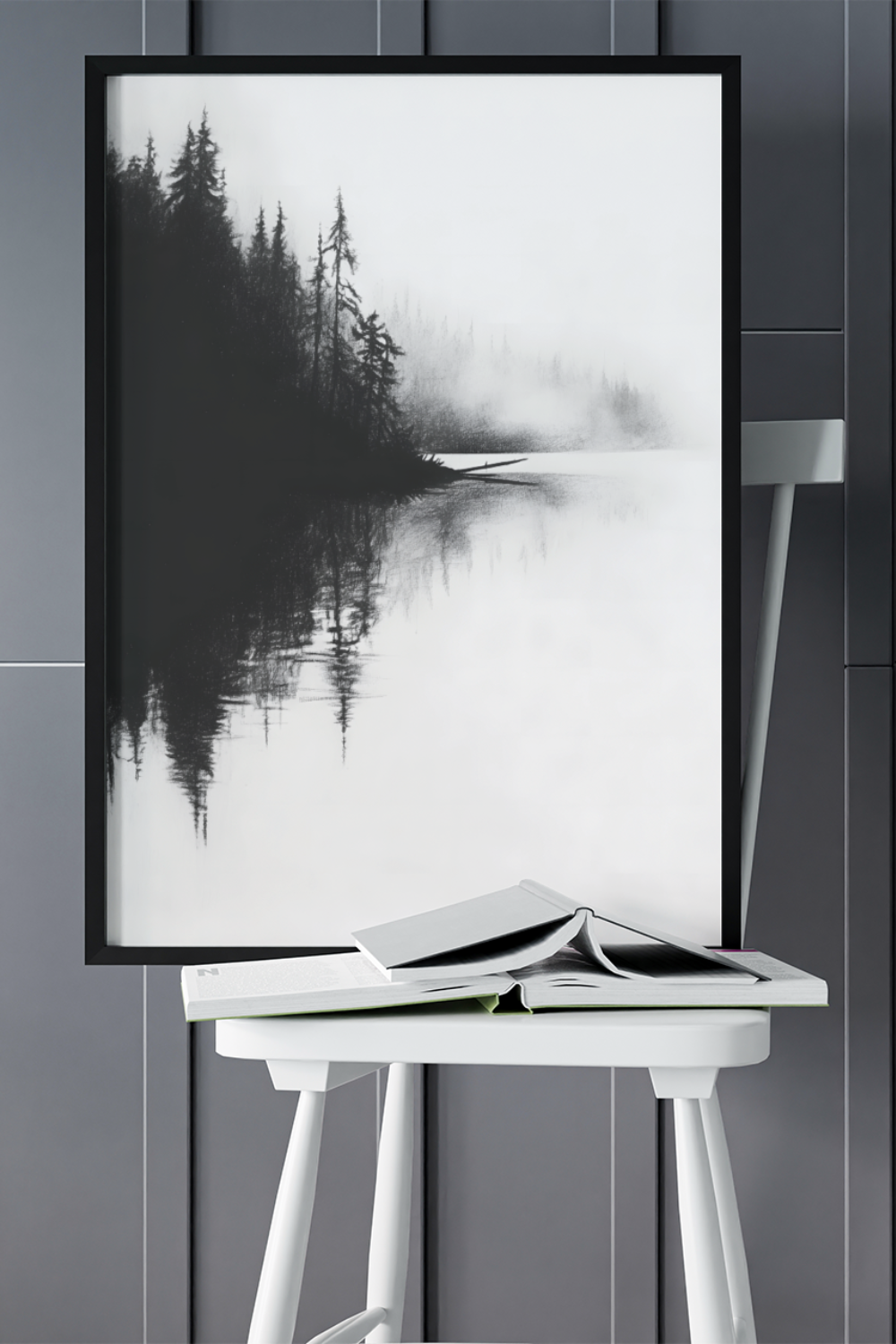 Nord Design-Kara Kalem Seri̇si̇ Çerçeveli̇ Tablo - Ormandaki Nehir-Tablo-2-Milagron.com