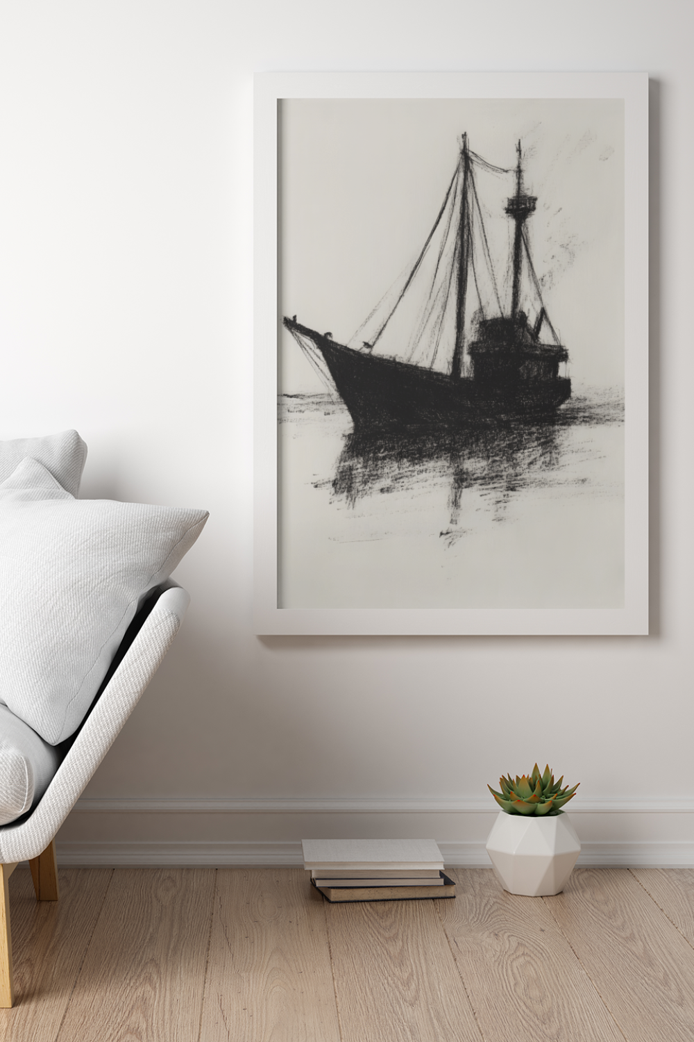Nord Design-Kara Kalem Seri̇si̇ Çerçeveli̇ Tablo - Yelkenli Tekne-Tablo-1-Milagron.com