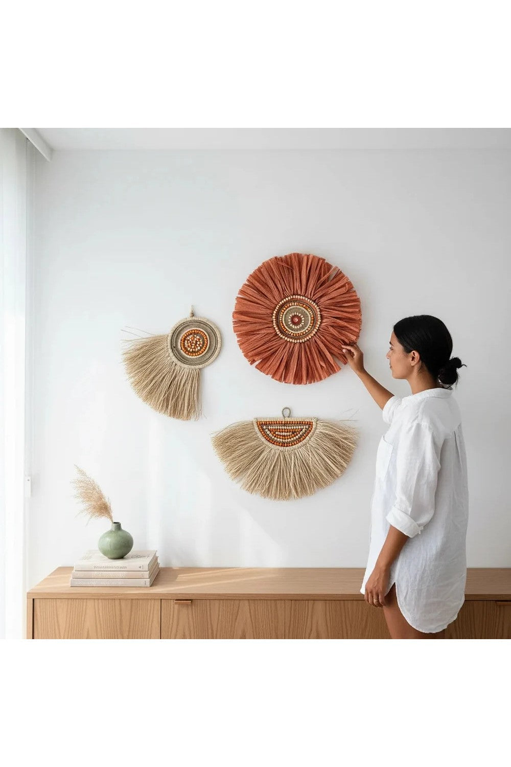 Terracotta Ve Doğal Renkli El Yapımı Rafya Duvar Dekoru - 3