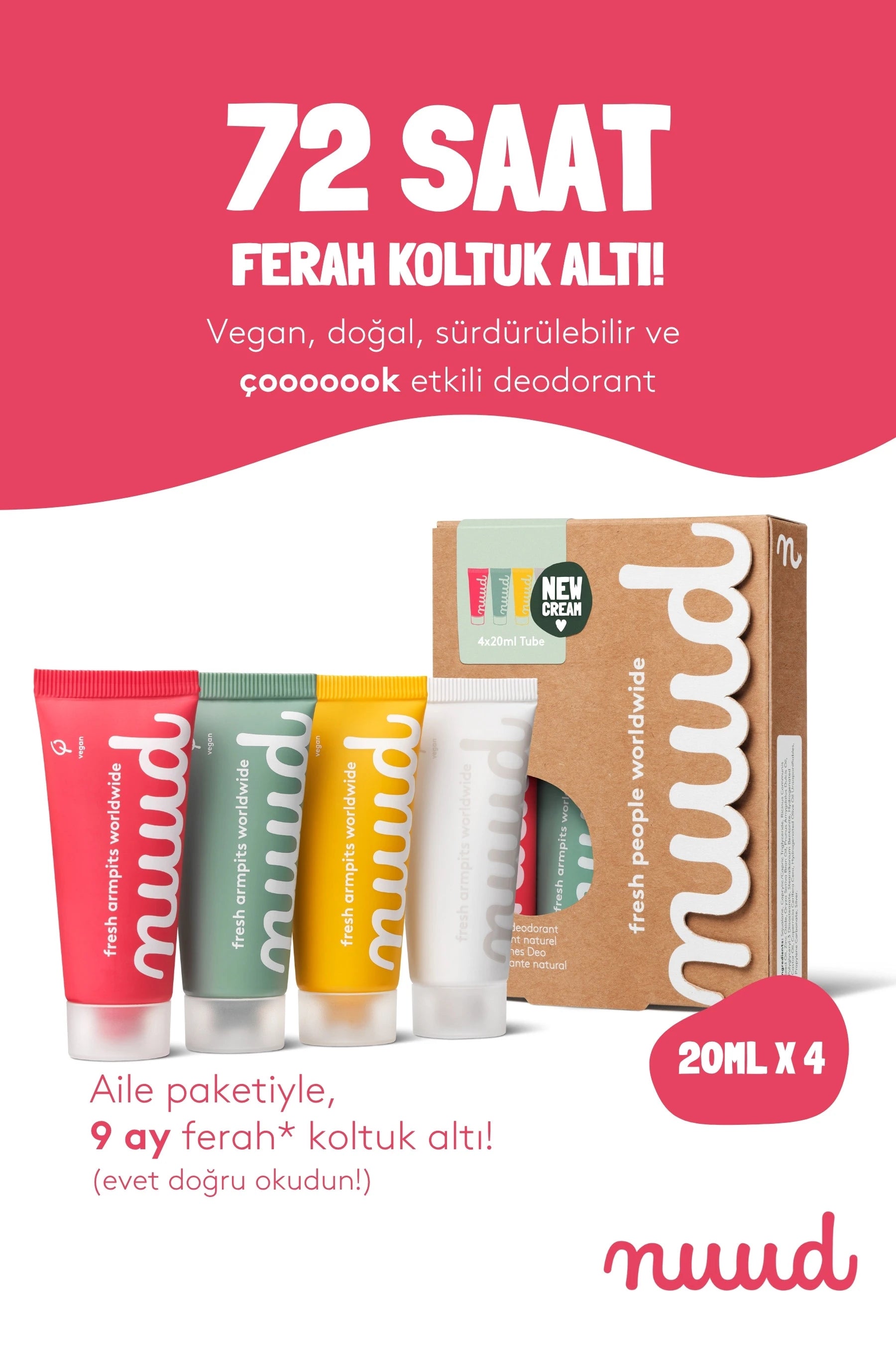Nuud-Family Pack 4 x 20ml %100 Doğal Deodorant Krem, Ter Kokusu Önleyici (9 Ay), Vegan, Kokusuz, Alüminyum İçermez (Aile Paketi)-Deodorant-2-Milagron.com