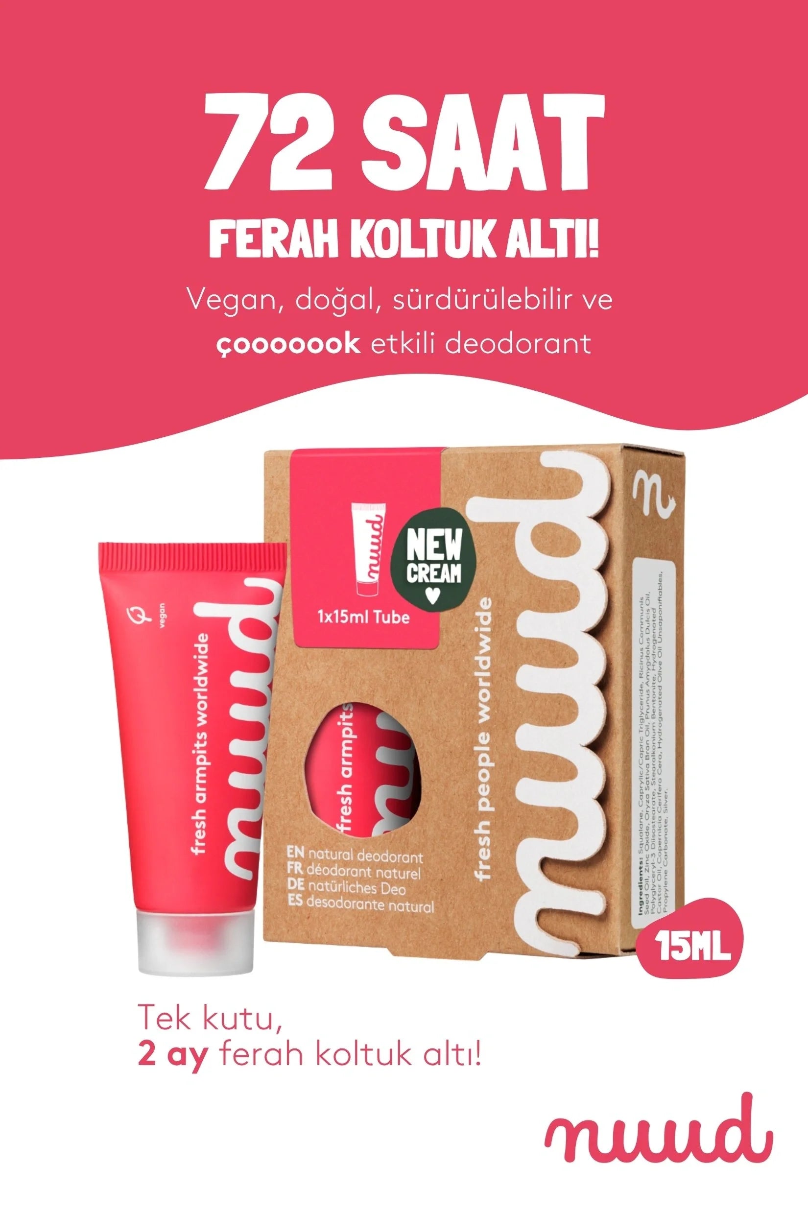 Nuud Starter Pack 15Ml - %100 Doğal Deodorant Krem, Ter Kokusu Önleyici (2 Ay), Vegan, Kokusuz, Alüminyum İÇermez