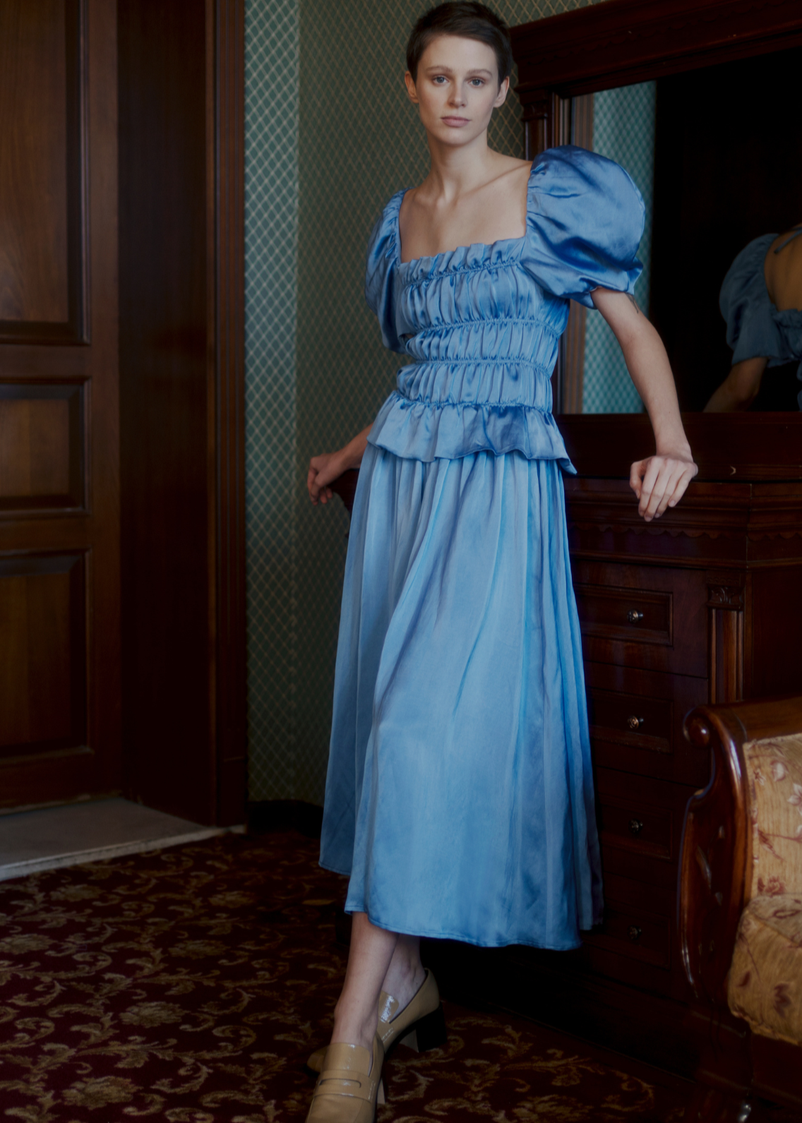 Oh Seven Days-Belle Dress Blue Satin-Dresses-1-Milagron.com