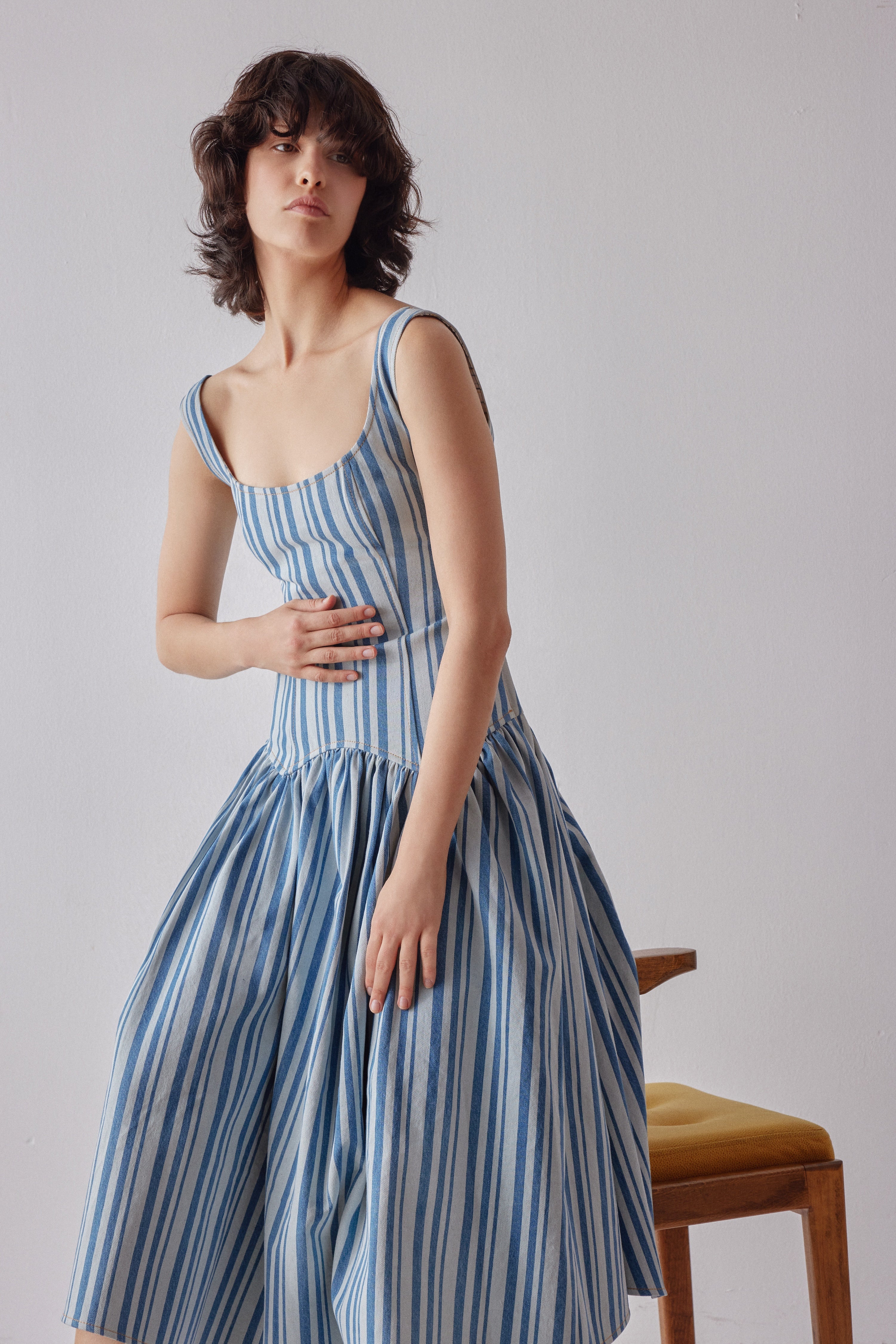 Oh Seven Days-Danielle Dress Striped Denim-5-Milagron.com