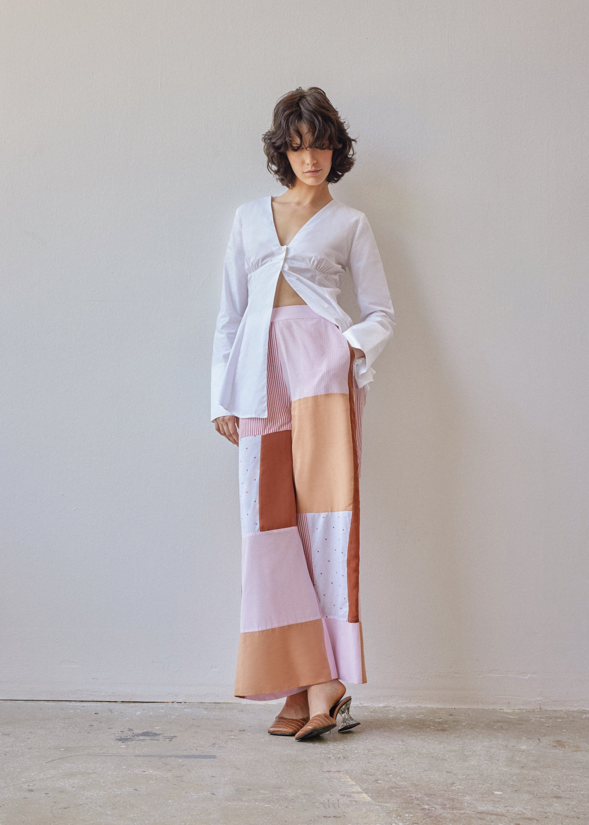 Oh Seven Days-Darcy Trousers Pink & Beige Patchwork-1-Milagron.com