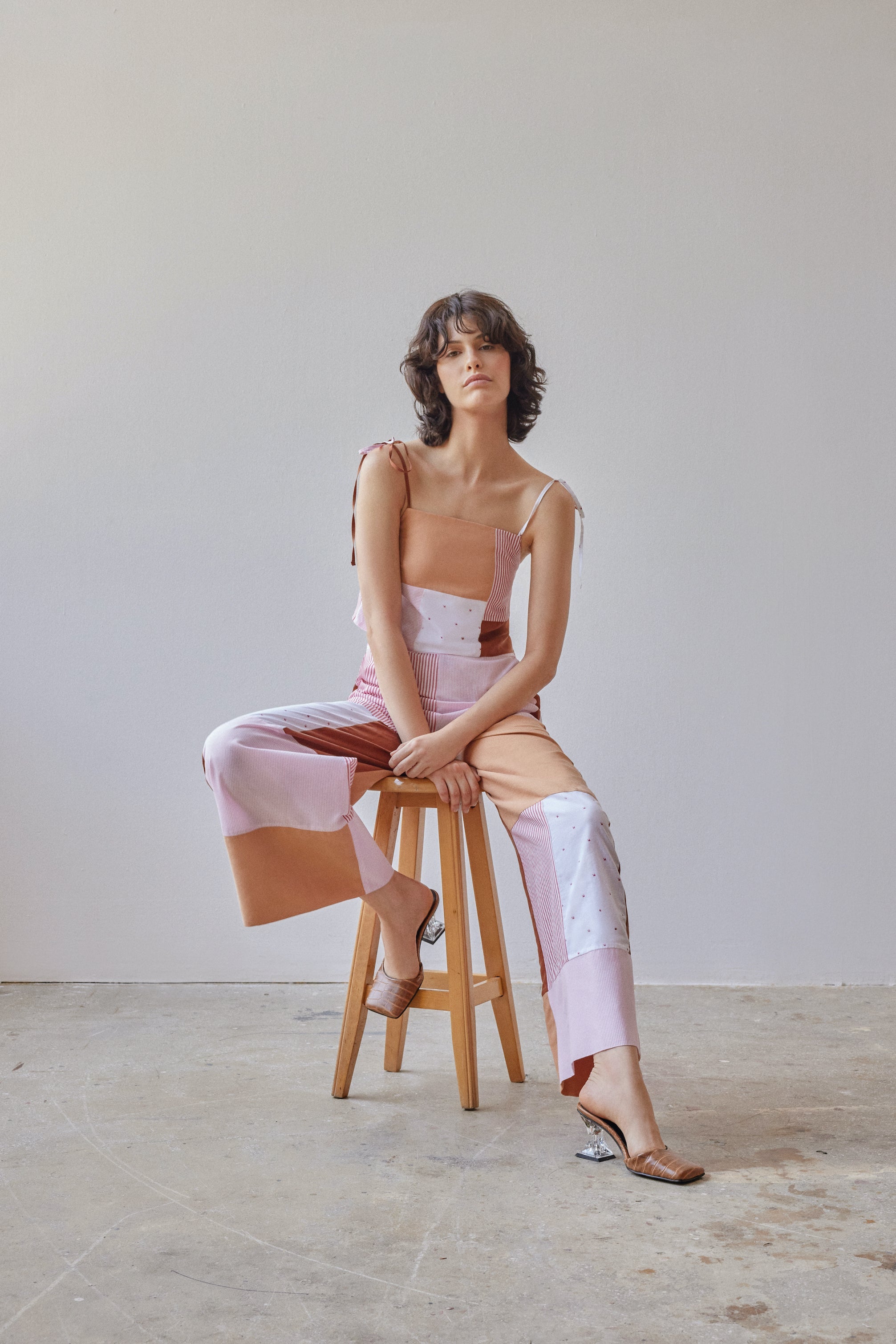 Oh Seven Days-Darcy Trousers Pink & Beige Patchwork-3-Milagron.com