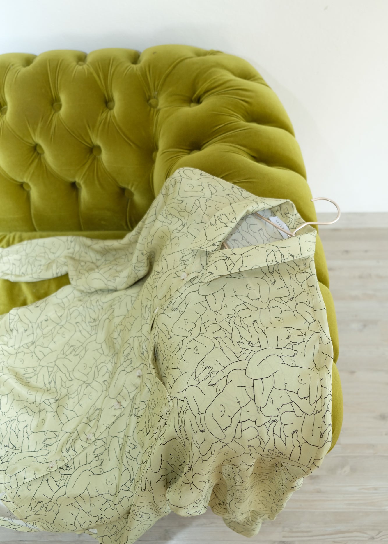 Oh Seven Days-Monday Marwa Sage: Illustrated Vegan Silk Boxy Blouse-Tops-2-Milagron.com