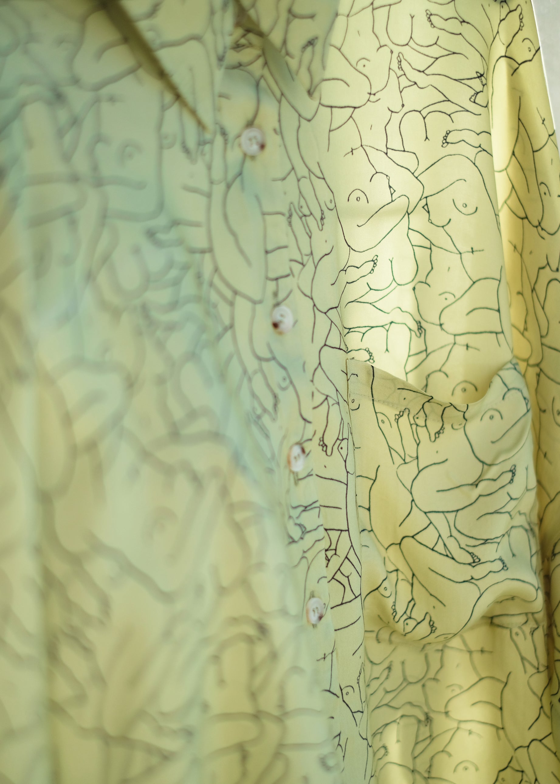 Oh Seven Days-Monday Marwa Sage: Illustrated Vegan Silk Boxy Blouse-Tops-3-Milagron.com