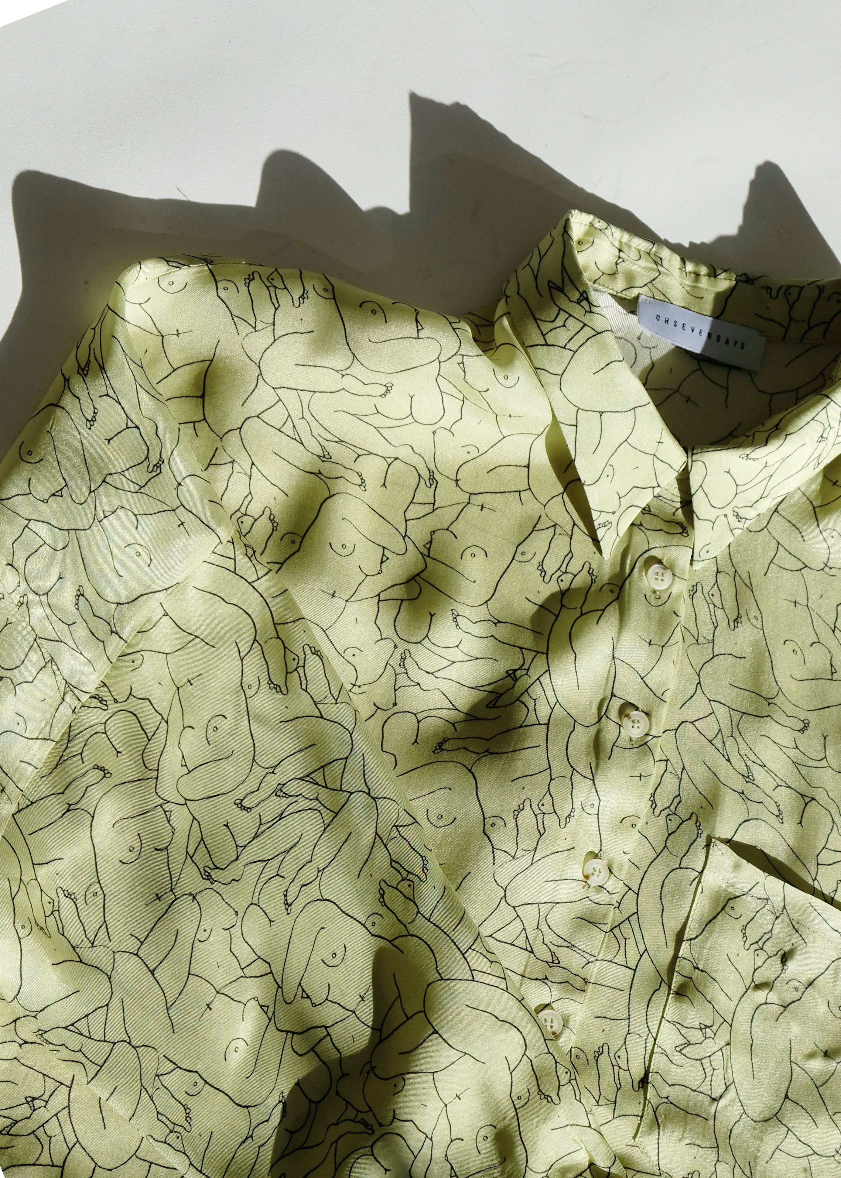 Oh Seven Days-Monday Marwa Sage: Illustrated Vegan Silk Boxy Blouse-Tops-5-Milagron.com