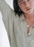Oh Seven Days-Monday Marwa Sage: Illustrated Vegan Silk Boxy Blouse-Tops-7-Milagron.com