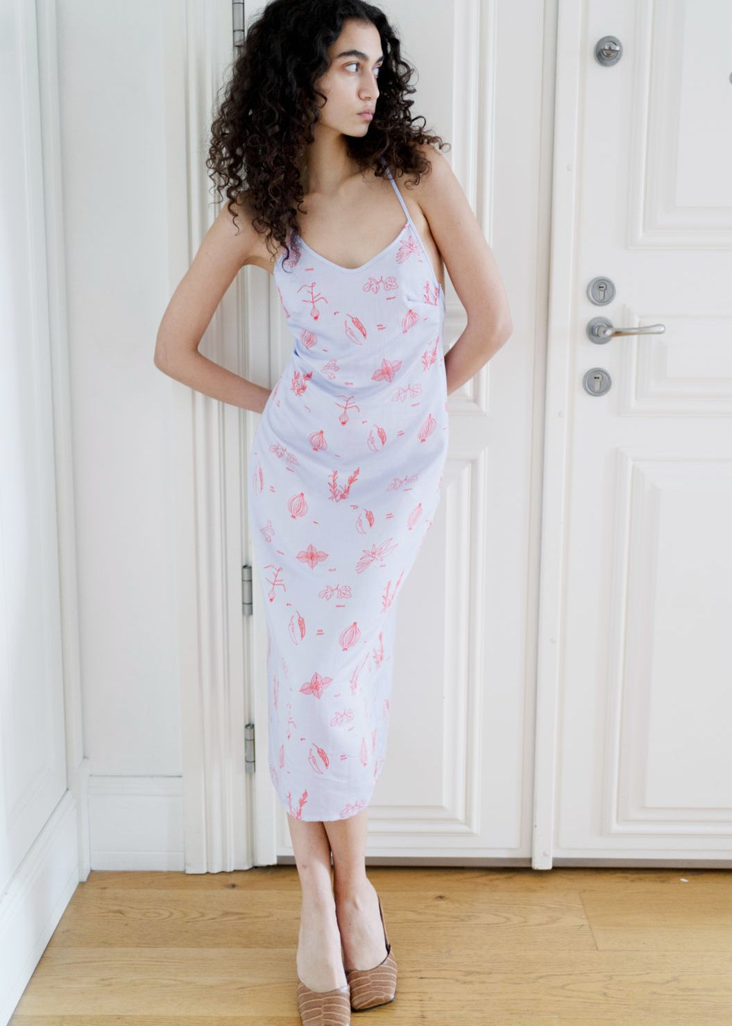 Oh Seven Days-Phoebe Dress Blue Veggie Print-1-Milagron.com