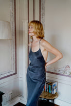 Oh Seven Days-Phoebe Dress Charcoal Vegan Silk-Dress-4-Milagron.com