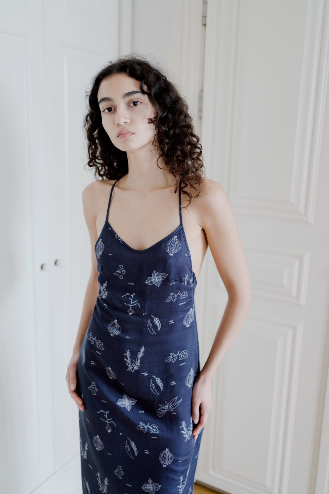 Oh Seven Days-Phoebe Dress Navy Veggie Print-2-Milagron.com