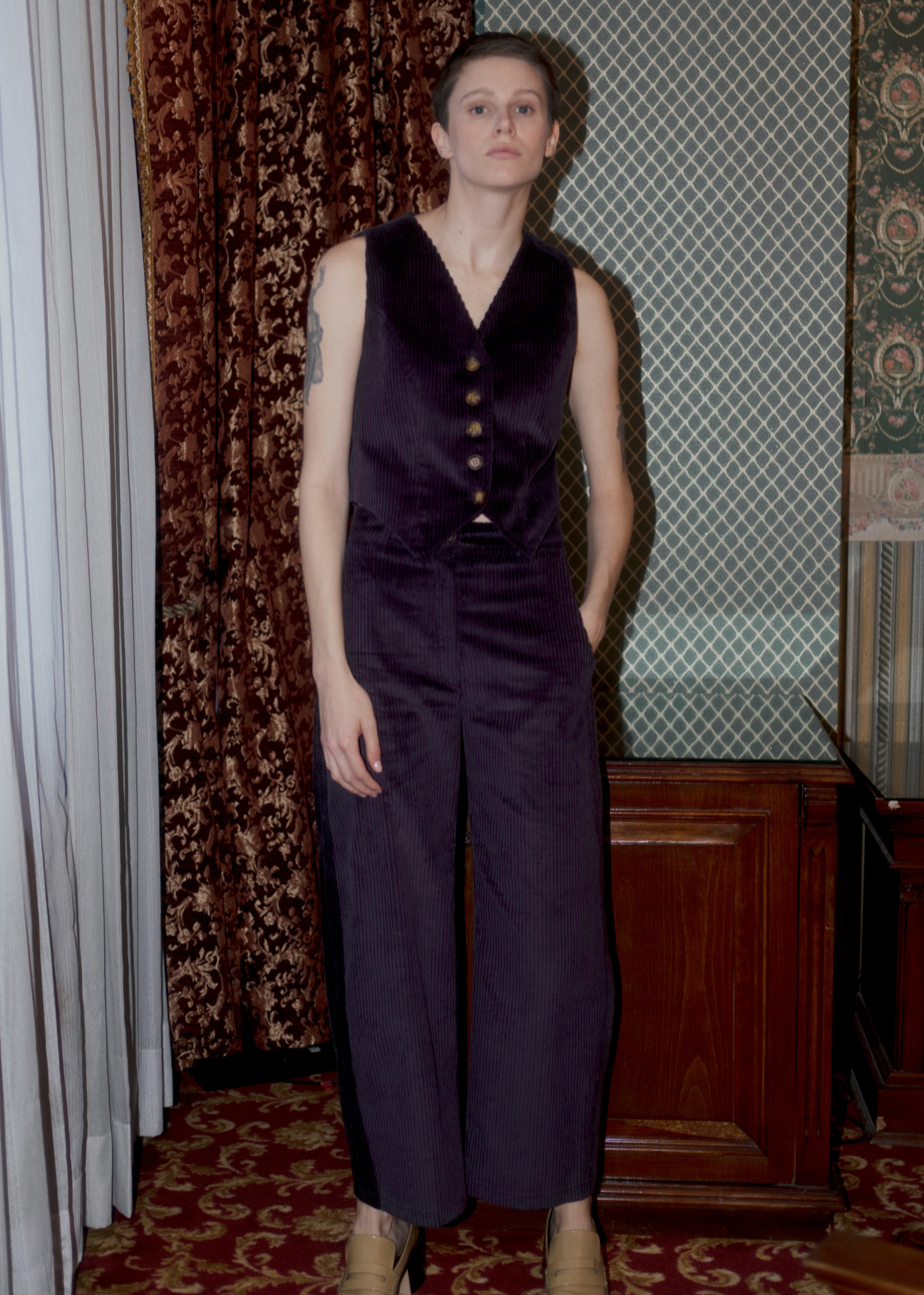 Oh Seven Days-Side Kick Trousers Plum-Bottoms-1-Milagron.com