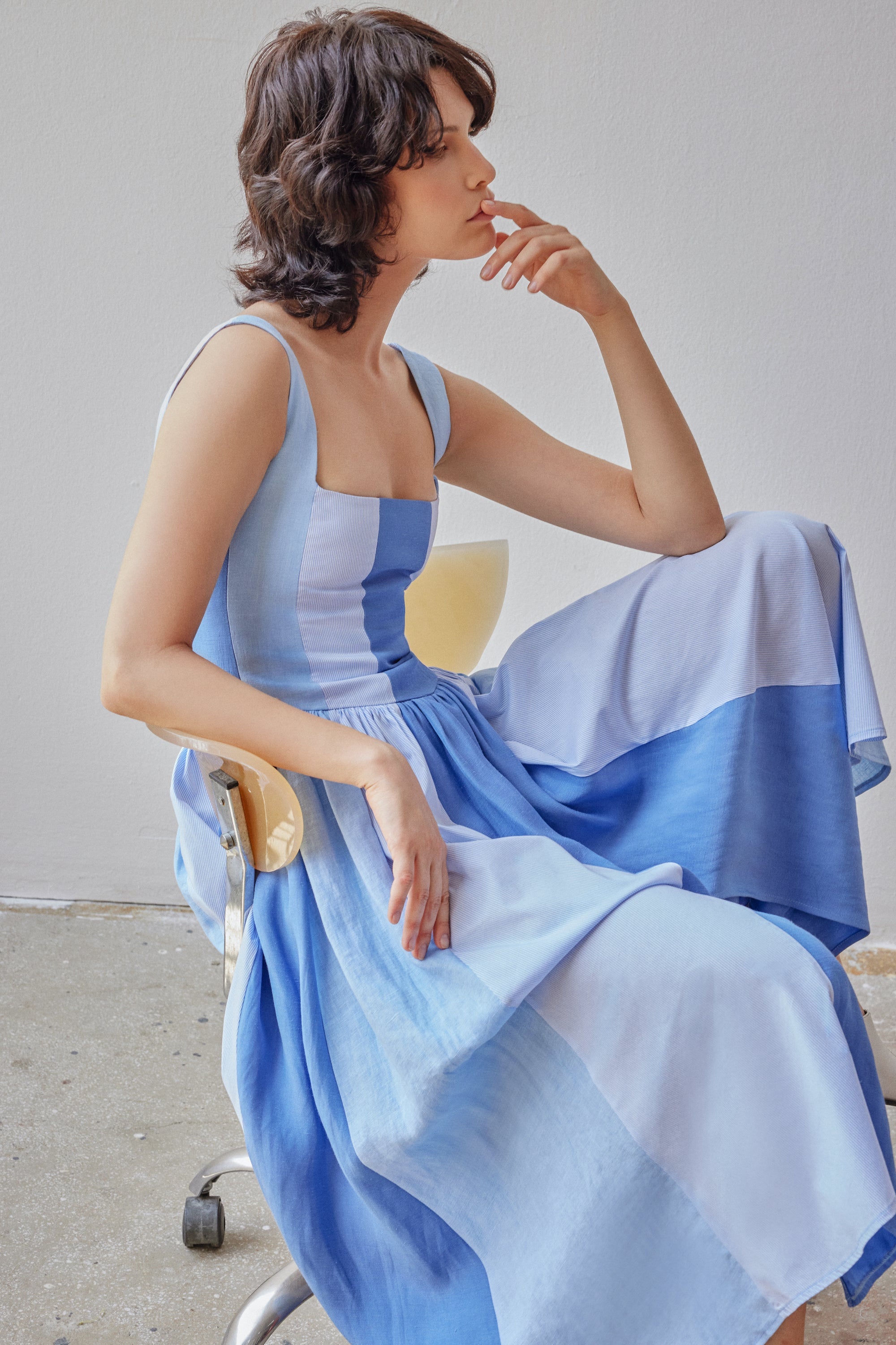 Oh Seven Days-Violet Dress Blue Patchwork-2-Milagron.com