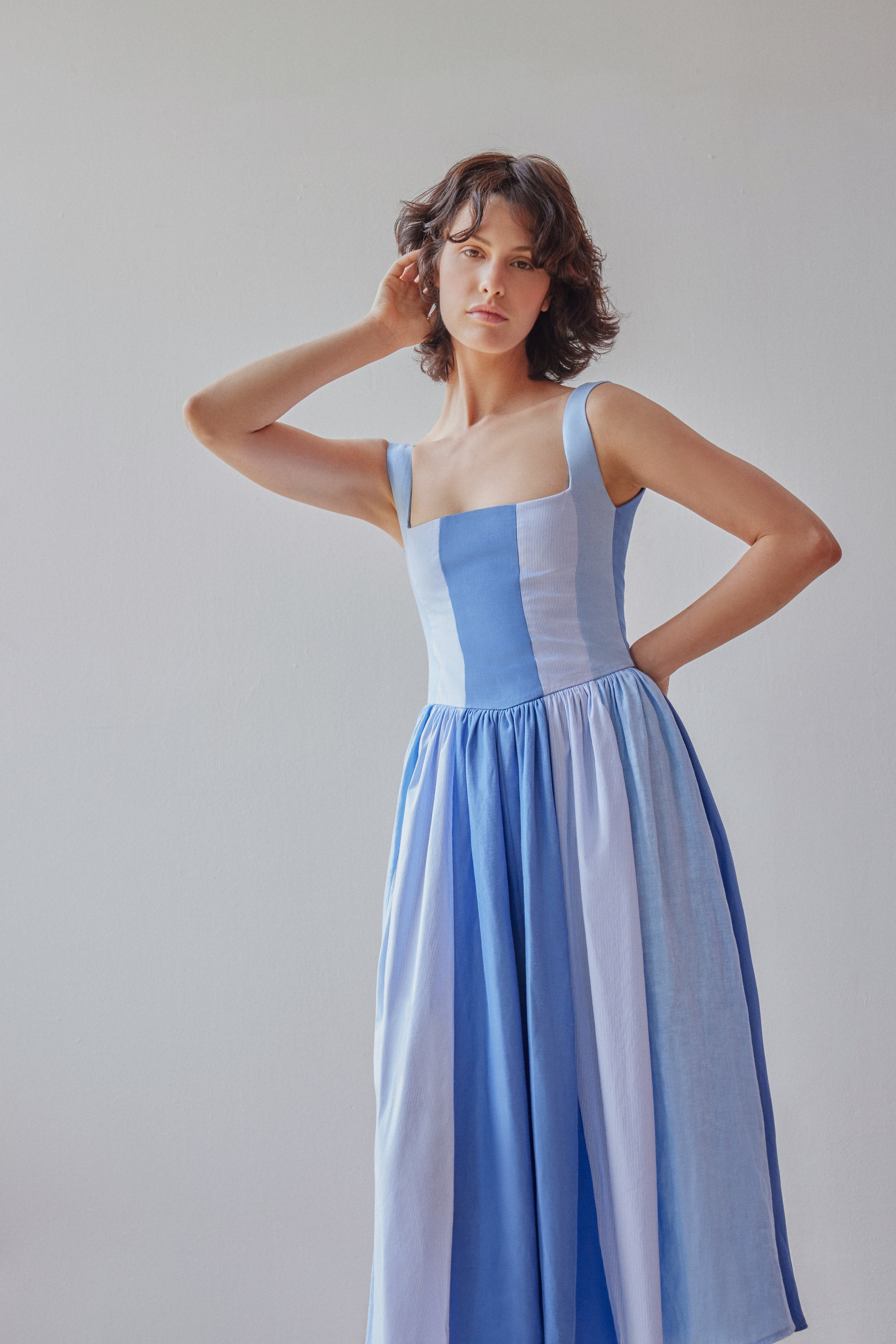 Oh Seven Days-Violet Dress Blue Patchwork-4-Milagron.com