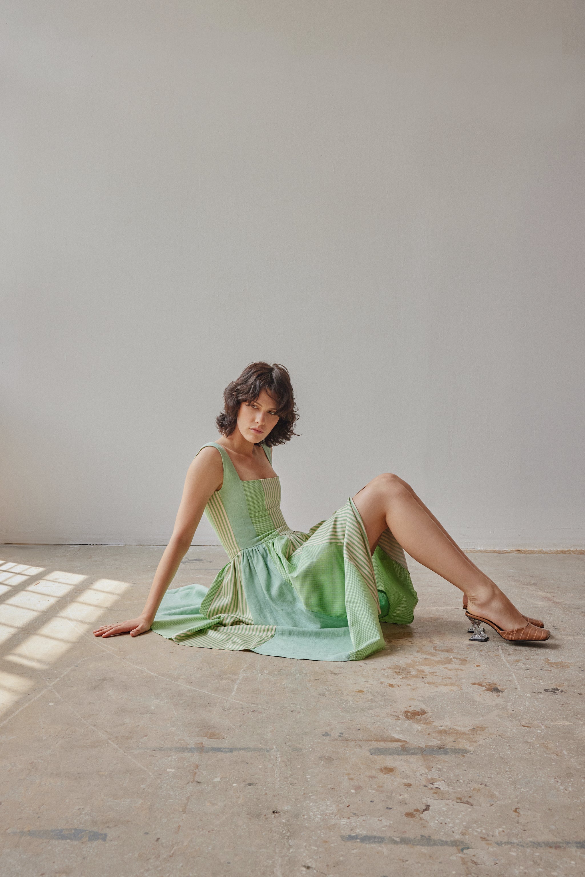 Oh Seven Days-Violet Dress Green Patchwork-3-Milagron.com