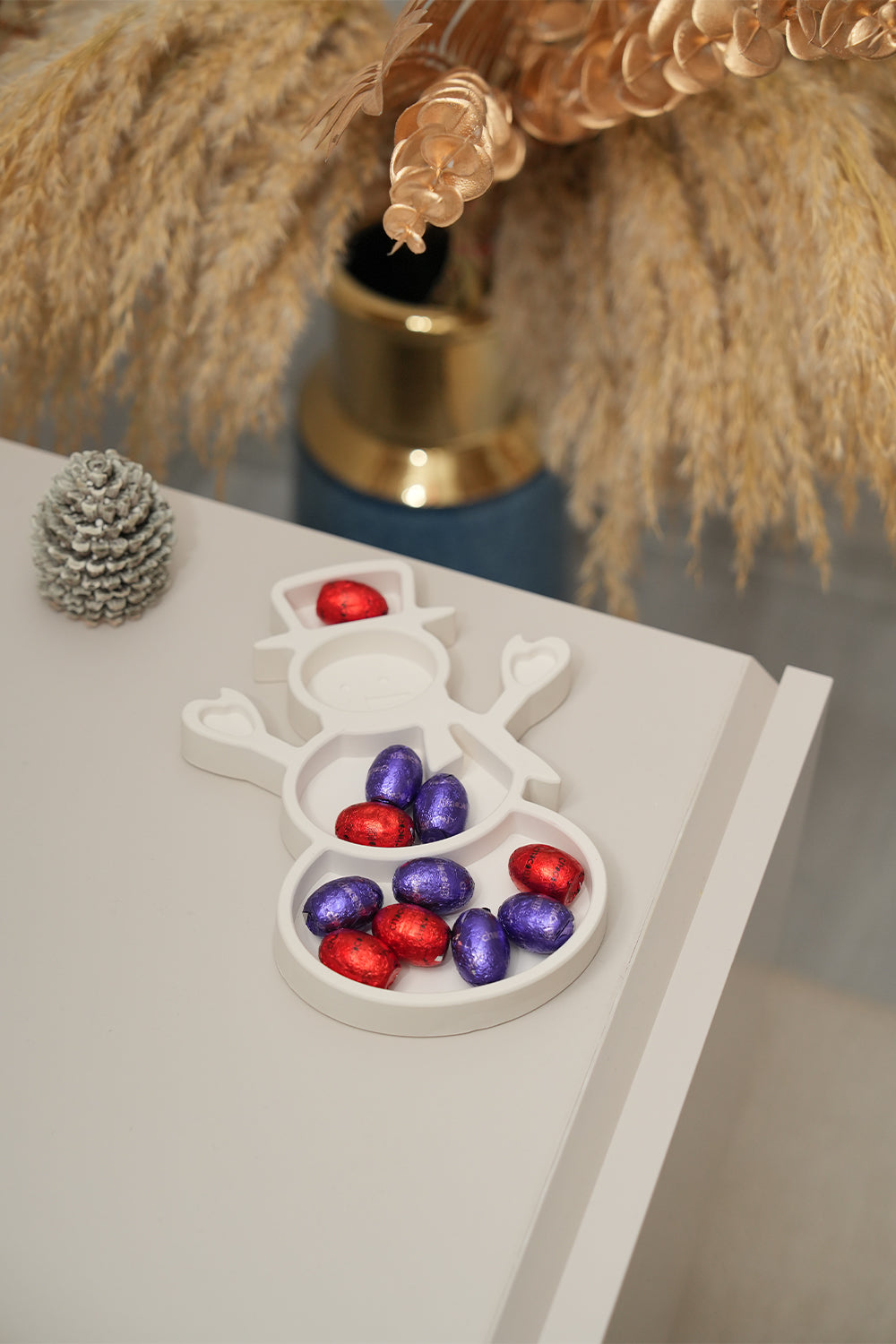 Kardan Adam Dekoratif Sunum Tabağı - Yılbaşı Temalı Servis & Dekor, Beyaz Dekor Obje, Yeni Yıl Tabak - 2