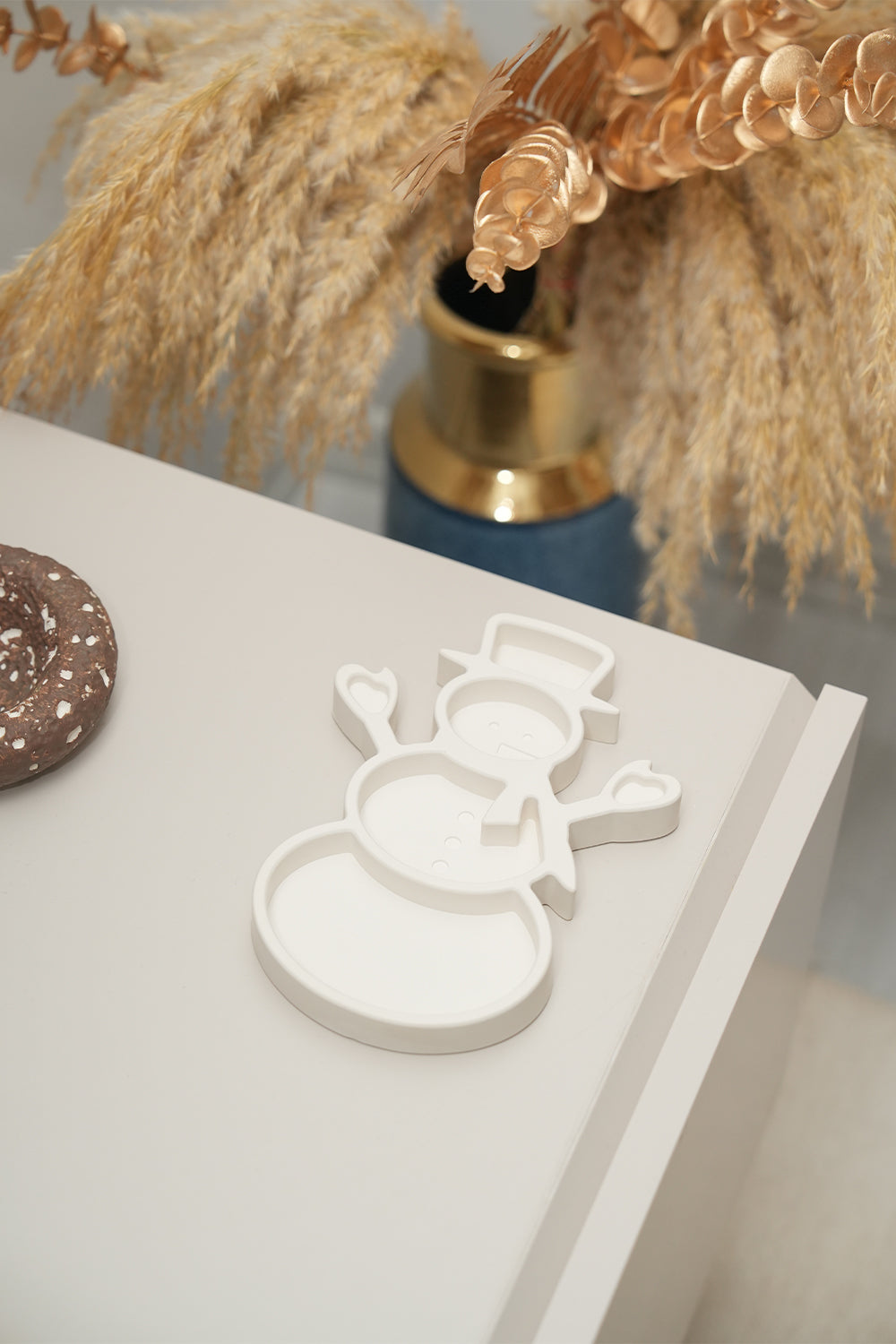 Kardan Adam Dekoratif Sunum Tabağı - Yılbaşı Temalı Servis & Dekor, Beyaz Dekor Obje, Yeni Yıl Tabak - 4