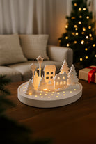 Yılbaşı Temalı Tealight Mumluk - Ev & Ağaç Figürlü Dekoratif Ürün, Beyaz Düşler Köyü, Yılbaşı Hediye - 1