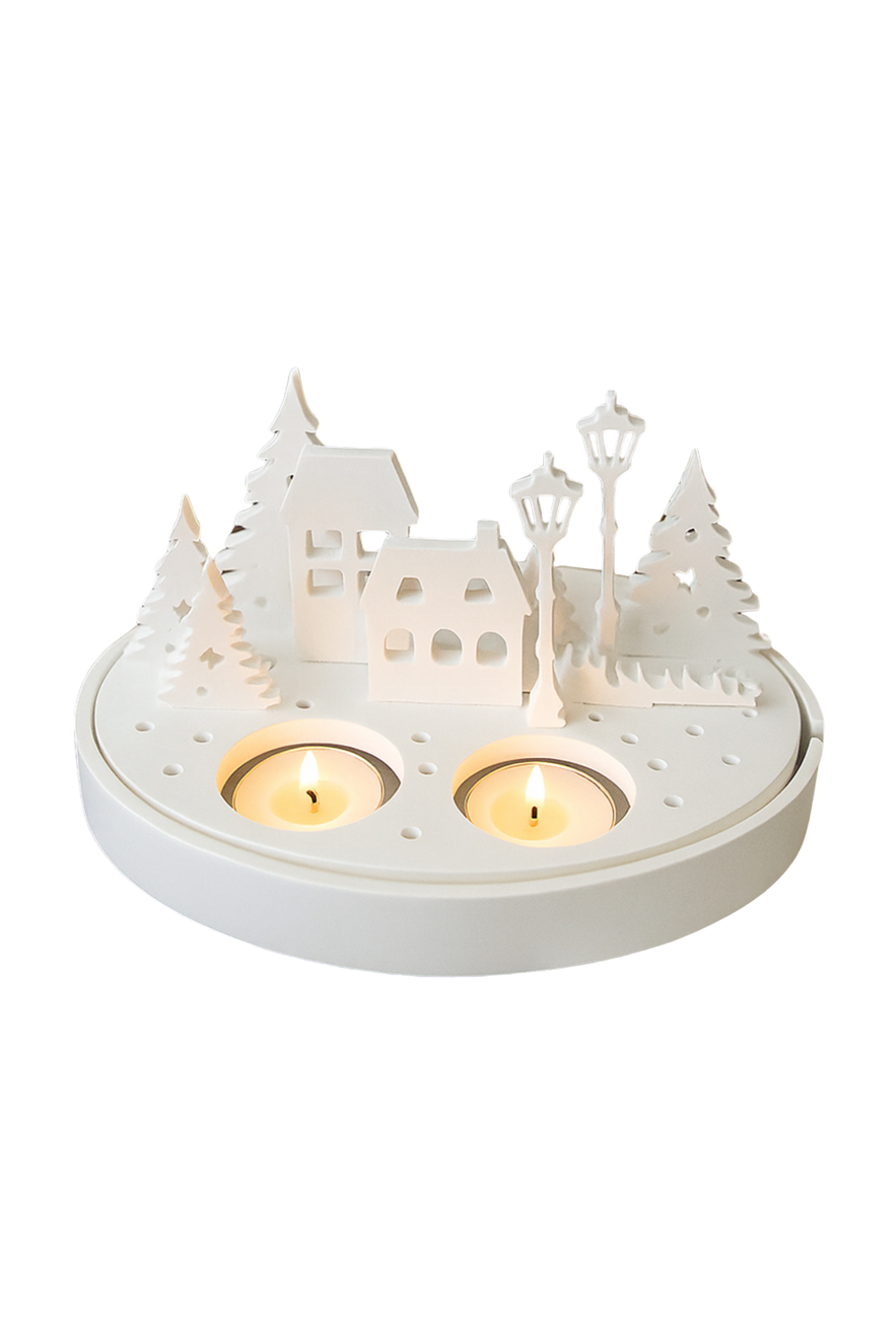 Yılbaşı Temalı Tealight Mumluk - Ev & Ağaç Figürlü Dekoratif Ürün, Beyaz Düşler Köyü, Yılbaşı Hediye - 3