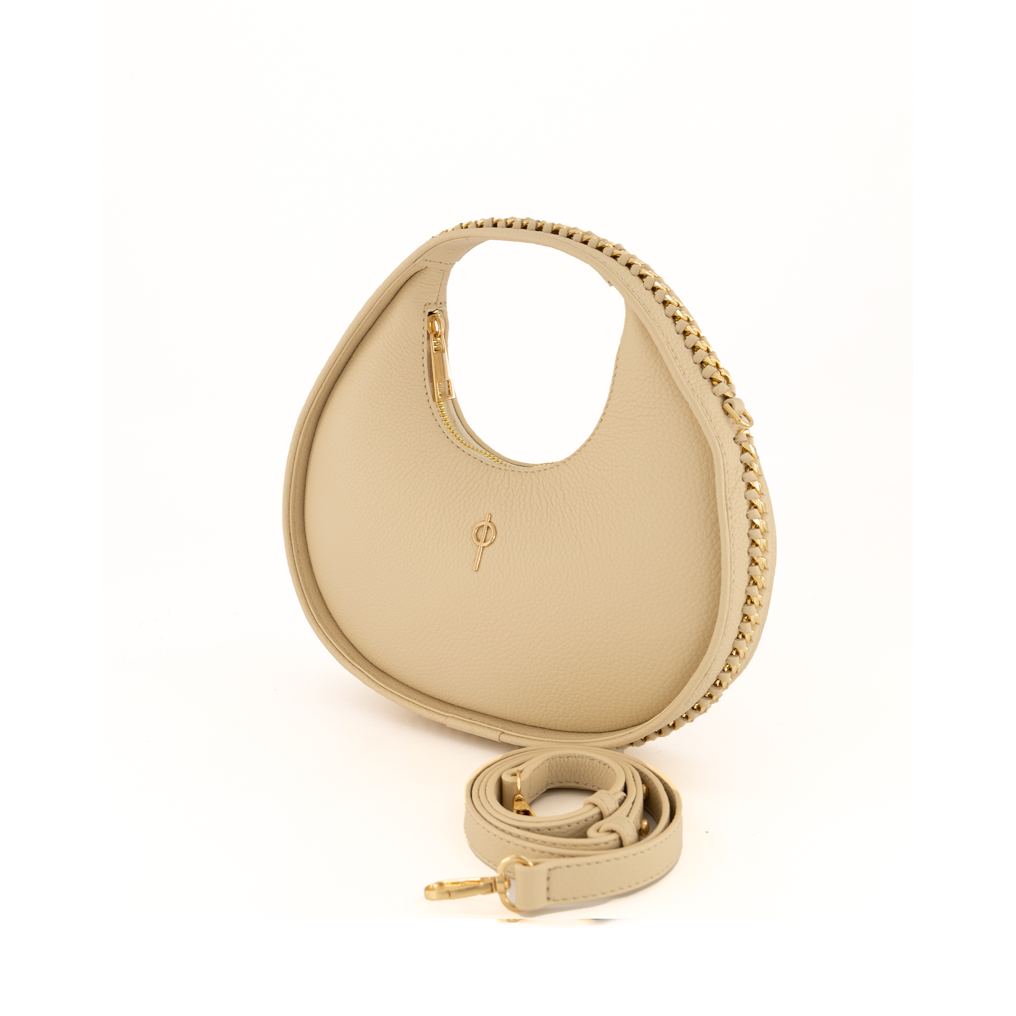 Otrera-SORUNLU - Round Chain Bag Beige-Omuz Çantası-3-Milagron.com