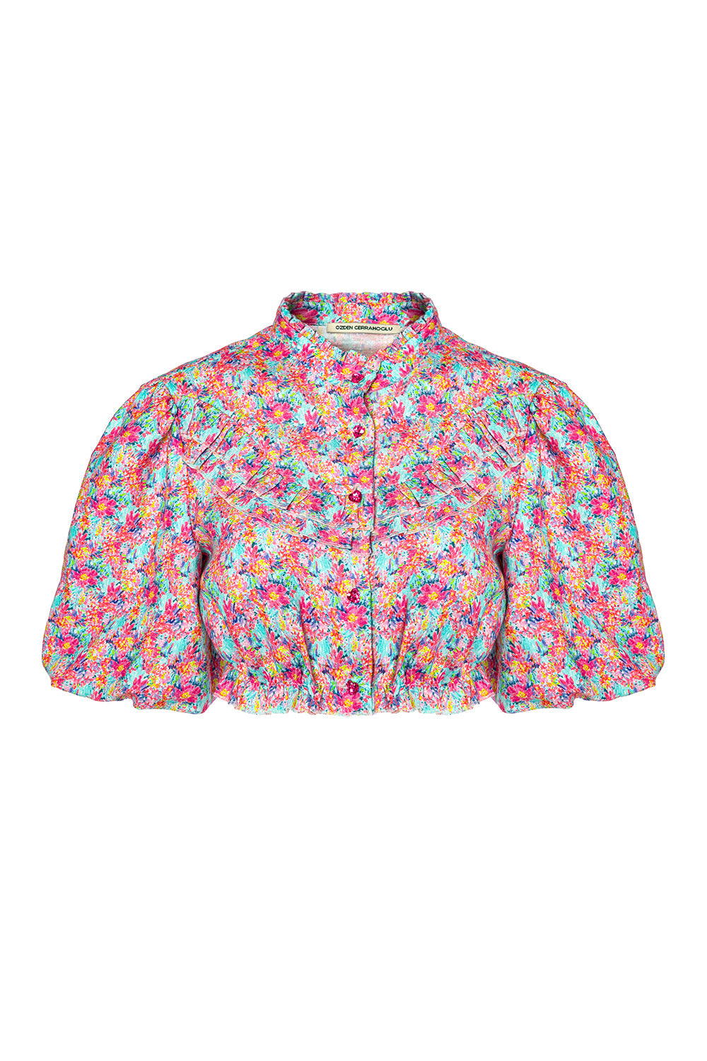 Çiçekli Organik Keten Crop Gömlek - 0