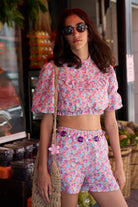 Çiçekli Organik Keten Crop Gömlek - 4