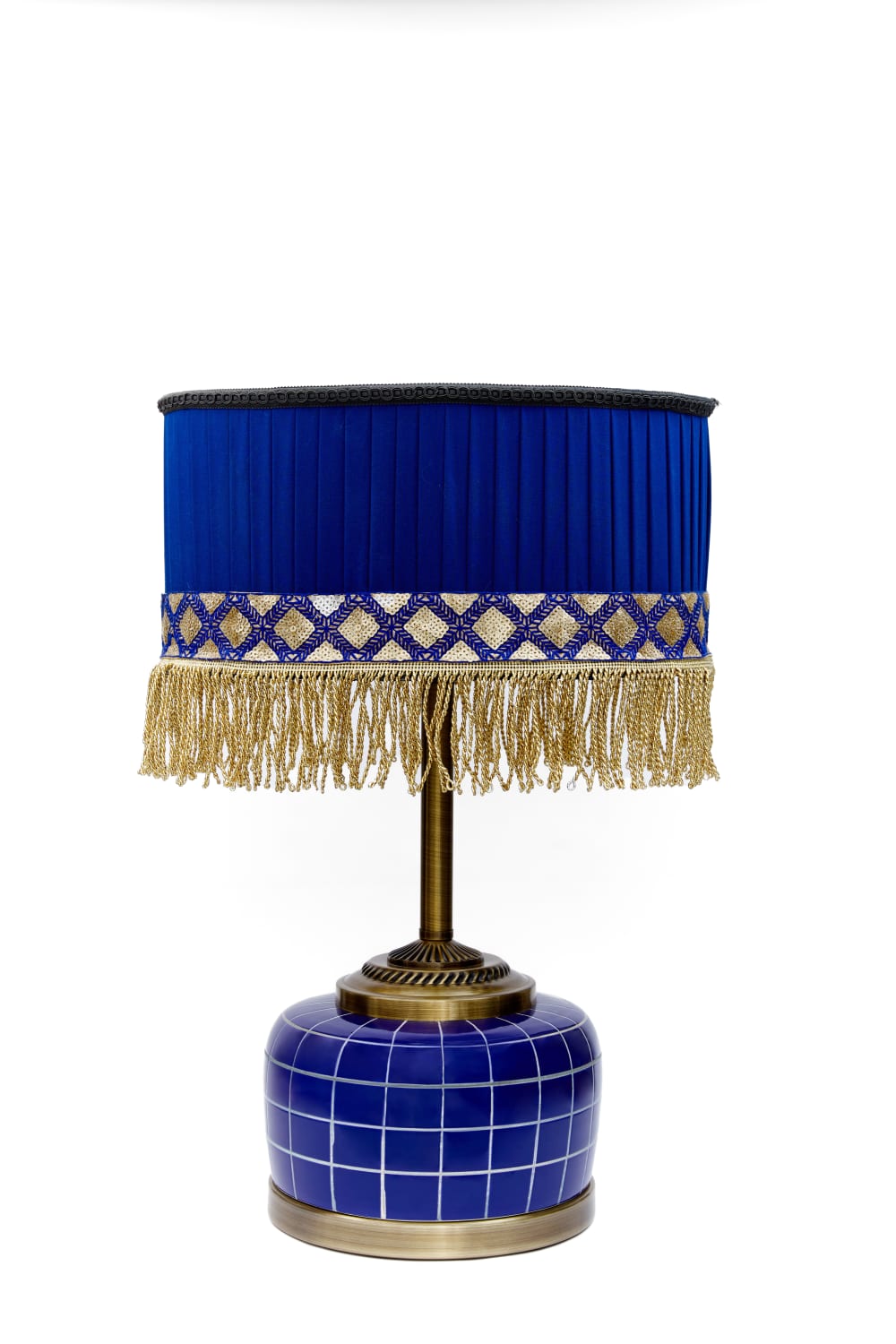 Ozge Atelier-Lacivert Mozaik Desenli Seramik Abajur-Abajur-1-Milagron.com