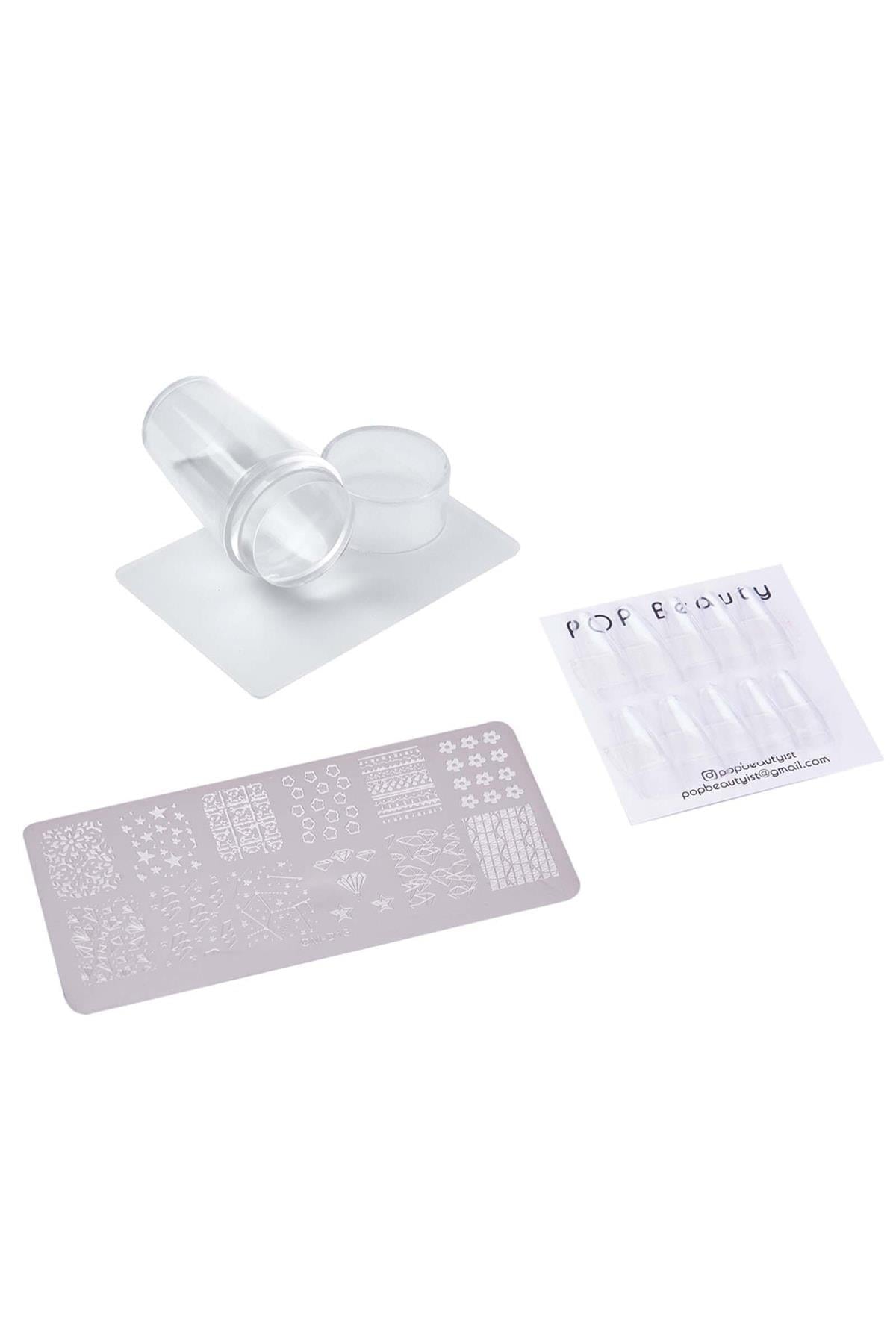 POP Beauty-Tırnak Stampa, Nail Art Stampa Plakası, 24'lü Şeffaf Takma Tırnak Seti-Stampa ve Stampa Plakaları-1-Milagron.com