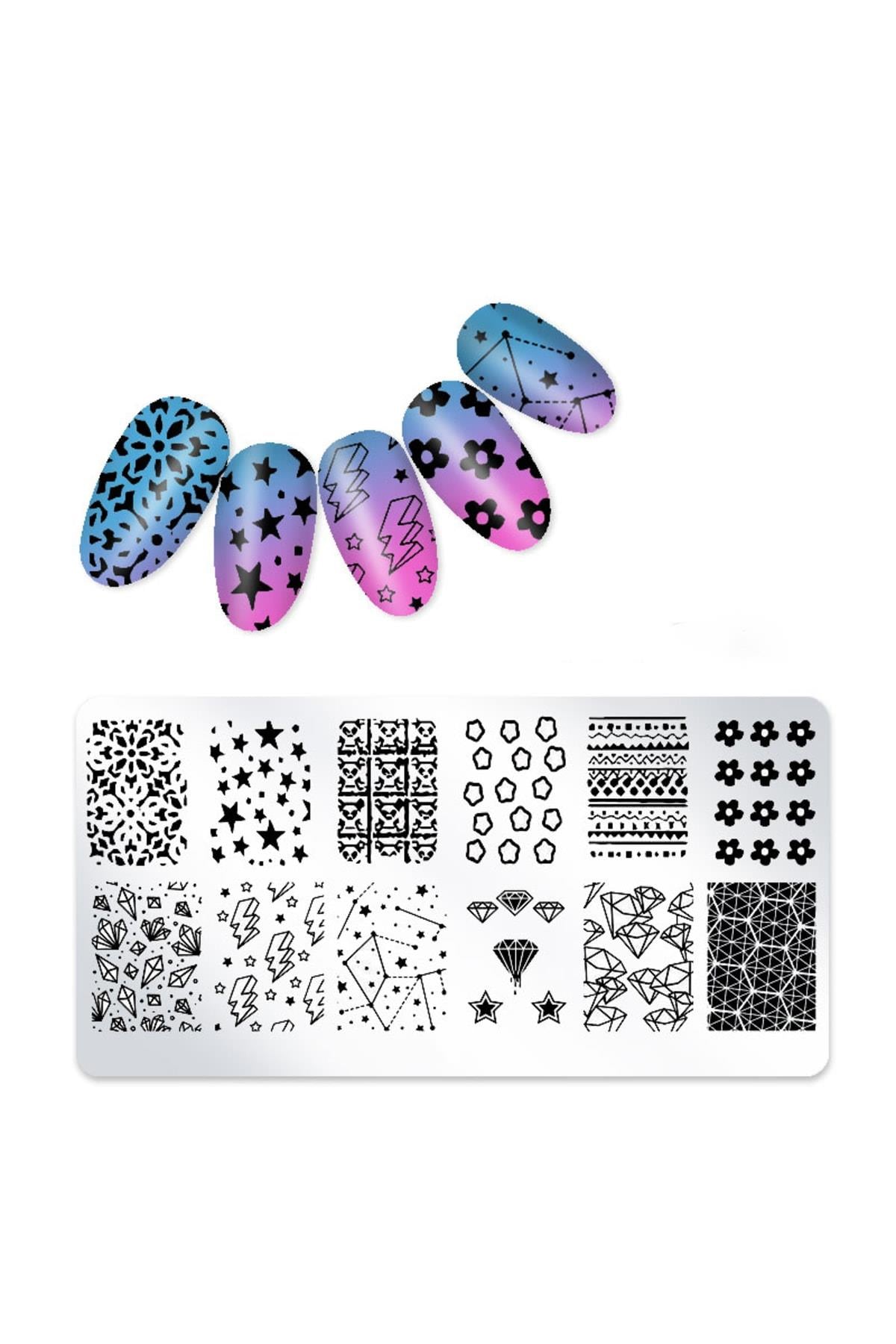 POP Beauty-Tırnak Stampa, Nail Art Stampa Plakası, 24'lü Şeffaf Takma Tırnak Seti-Stampa ve Stampa Plakaları-2-Milagron.com