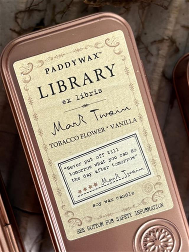 Paddywax-Library Candle Two Wick Travel Tin Teneke Mum Mark Twain-Mum-2-Milagron.com