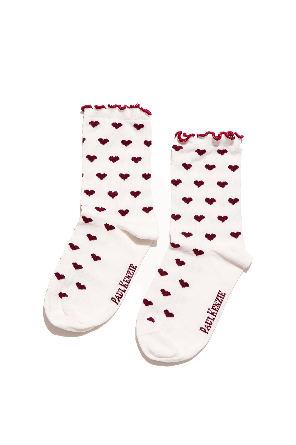 Paul Kenzie-SORUNLU - Valentine Collection Ruffle Çorap Burgundy Hearts-Çorap-1-Milagron.com