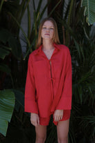 Pelia-Bella Kırmızı Keten - Pamuk Set (2 Parça)-Alt - Üst Takım-1-Milagron.com