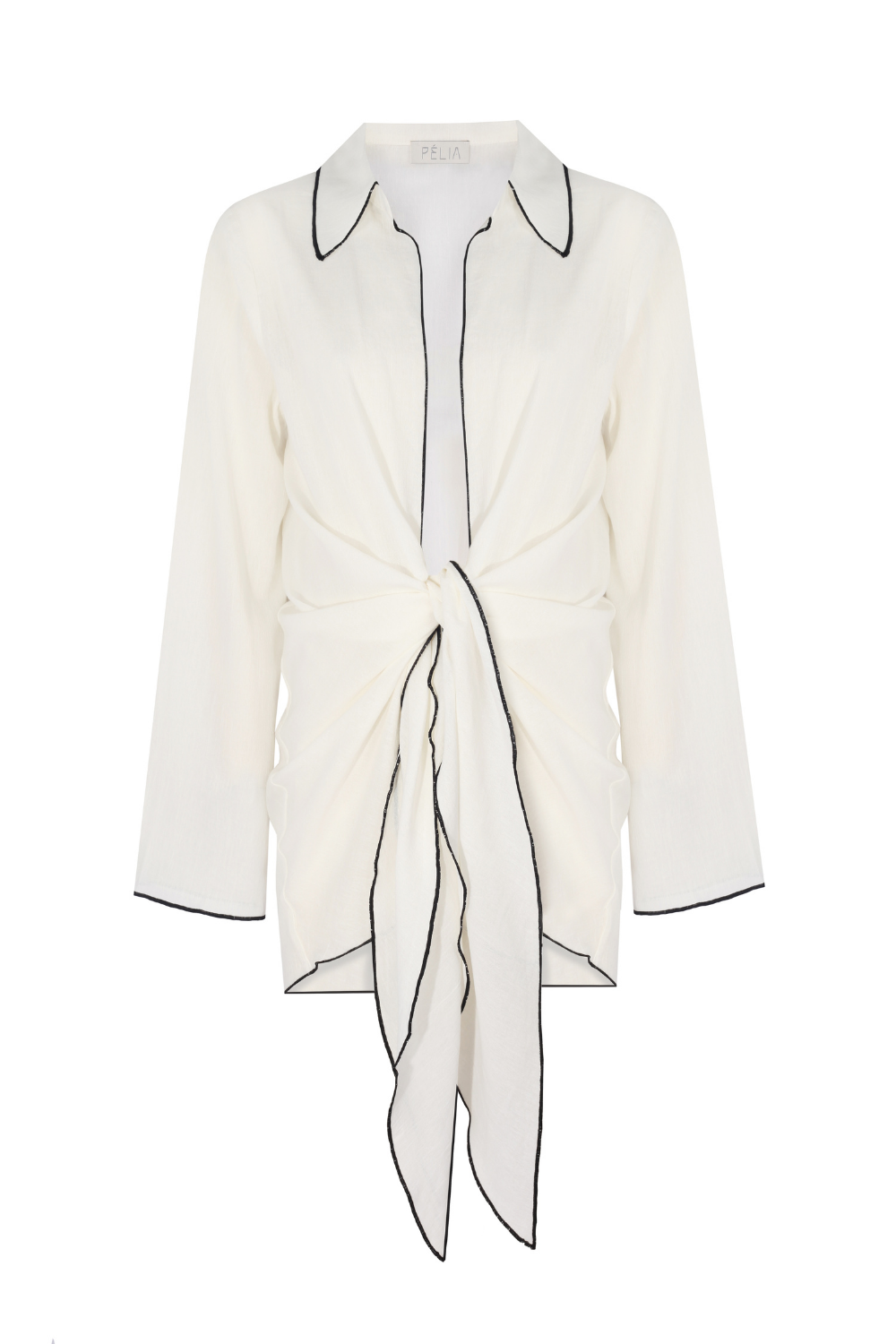 Gaia Bağlamalı Siyah Detaylı Beyaz Gömlek Elbise - 0