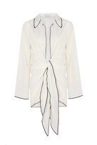 Gaia Bağlamalı Siyah Detaylı Beyaz Gömlek Elbise - 0