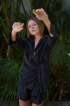 Pelia-Jessy Siyah Çizgili Gömlek Şort Takım-Alt - Üst Takım-3-Milagron.com