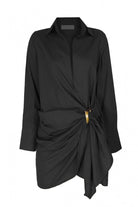 Pelia-Libari Siyah Keten Gömlek Elbise-Elbise-1-Milagron.com