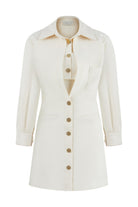 Pelia-Linda Krep Krem Mini Elbise-Elbise-1-Milagron.com