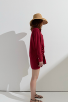 Pelia-Marley Burgundy Bordo Pamuk Keten Gömlek Elbise-Gömlek-1-Milagron.com