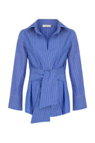Pelia-Monica Mavi Çizgili Bağlamalı Gömlek Elbise-Elbise-1-Milagron.com